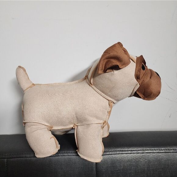 New, Faux Leather Bulldog Dog Plush Toy 12” Weighted Feet Office Decor - Picture 9 of 9